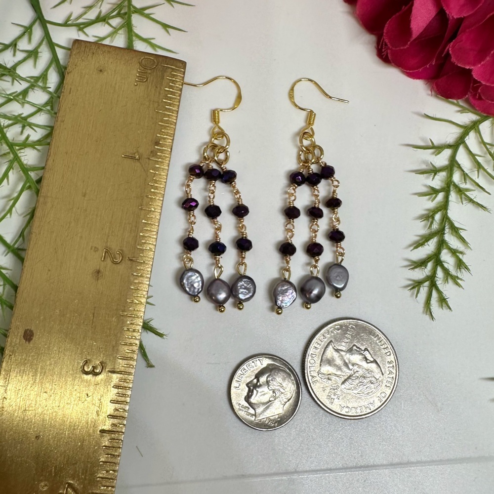 NEW⚜️Freshwater Pearl & Crystal Chandelier Earrings - Picture 6 of 6